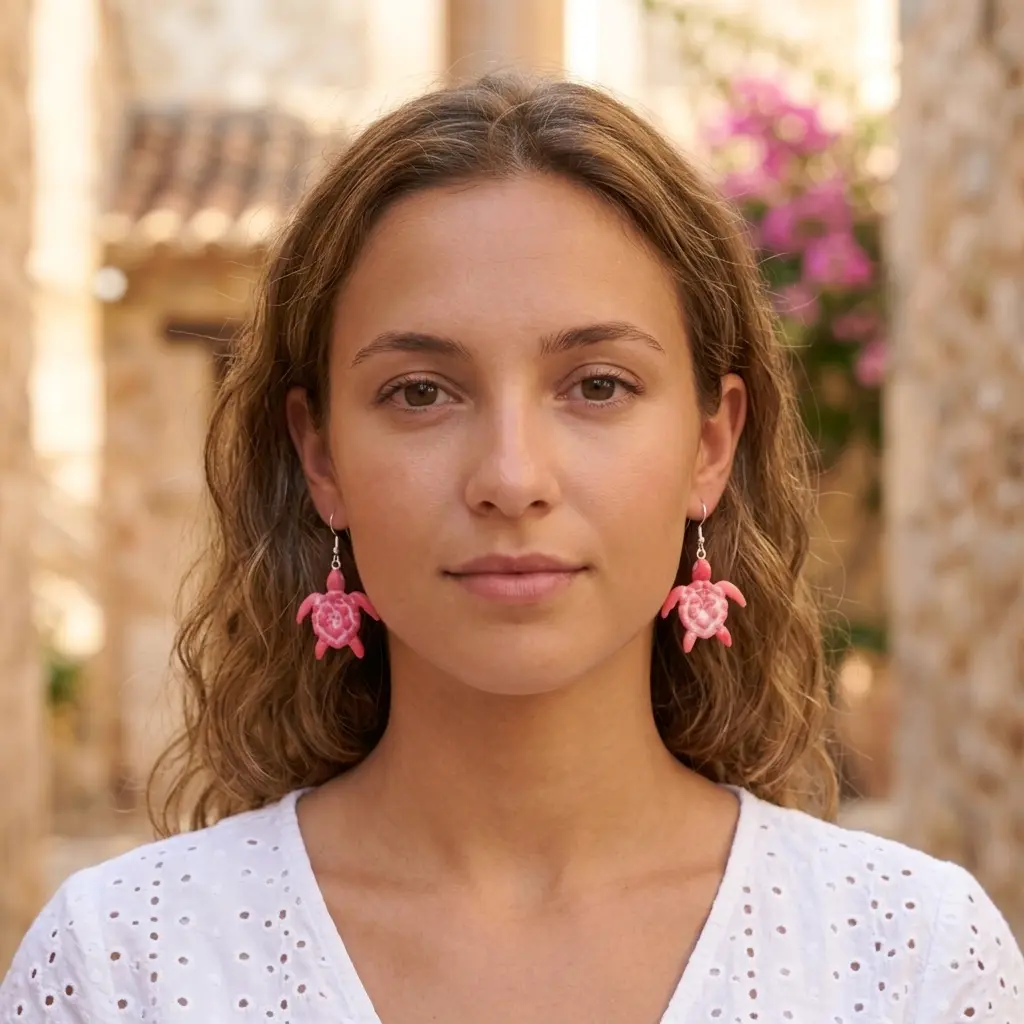 AI Generated Boucle d'oreille Rubis sur mannequin - Vue de face
