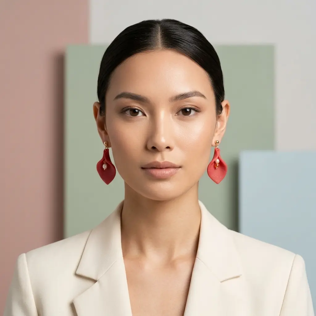 AI Generated Vue de face des boucles d'oreilles Rubis sur mannequin