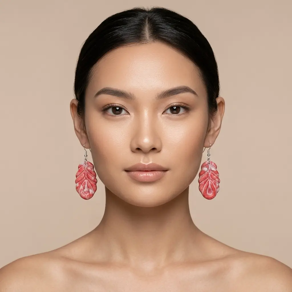 AI Generated Portrait de face - Boucles d'oreilles Rubis portées