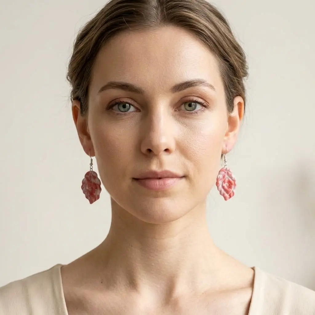 AI Generated Vue de face boucles d'oreilles Rubis sur mannequin