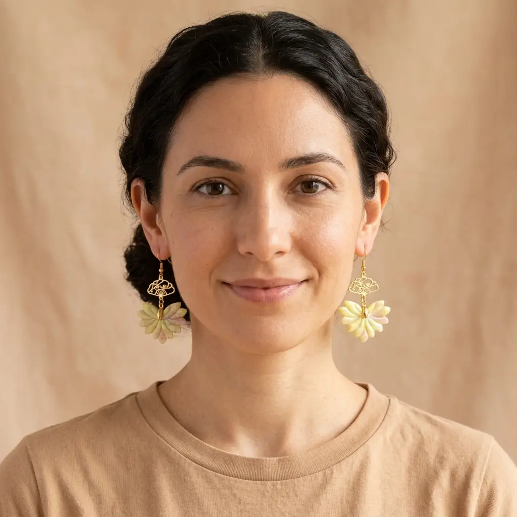 AI Generated Vue de face des boucles d'oreilles Soléia portées