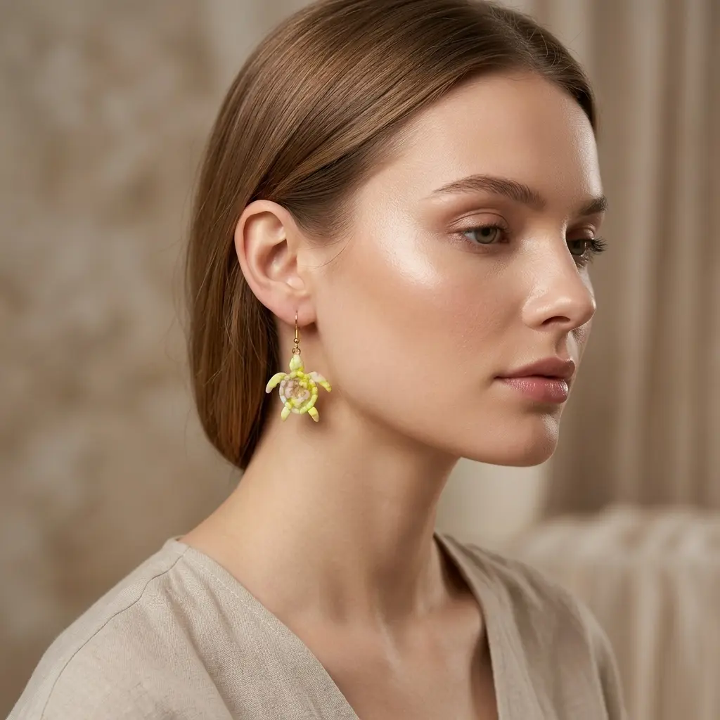 AI Generated Boucles d'oreilles Soléia portées sur mannequin