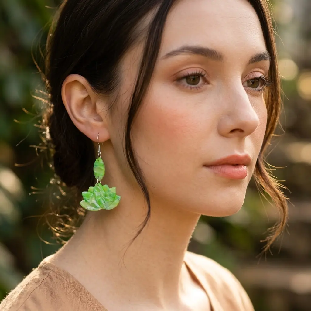 AI Generated Boucles d'oreilles Verdoyantes portées