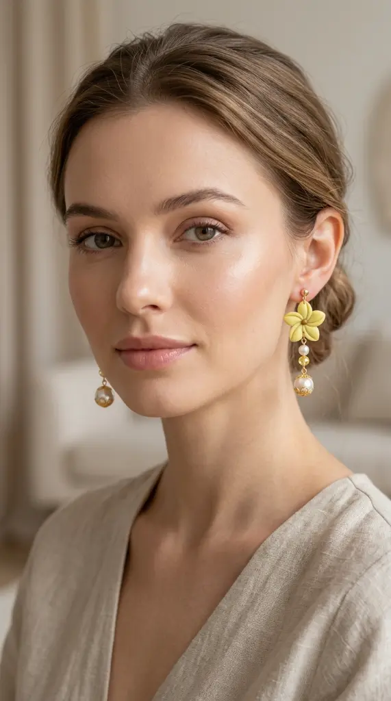 AI Generated Boucles d'oreilles Soléia portées par un mannequin - vue de face