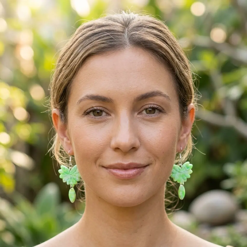 AI Generated Vue de face des boucles d'oreilles Verdoyantes portées