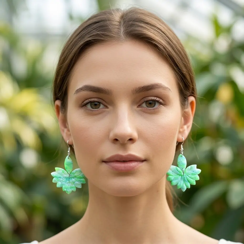AI Generated Mise en situation des boucles d'oreilles Verdoyantes - Vue de face