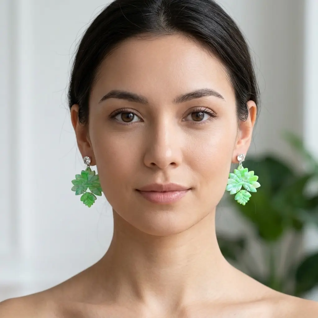 AI Generated Boucles d'oreilles Verdoyantes - Vue de face mannequin