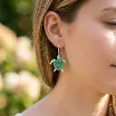 AI Generated Boucles d'oreilles Verdoyantes portées par un mannequin