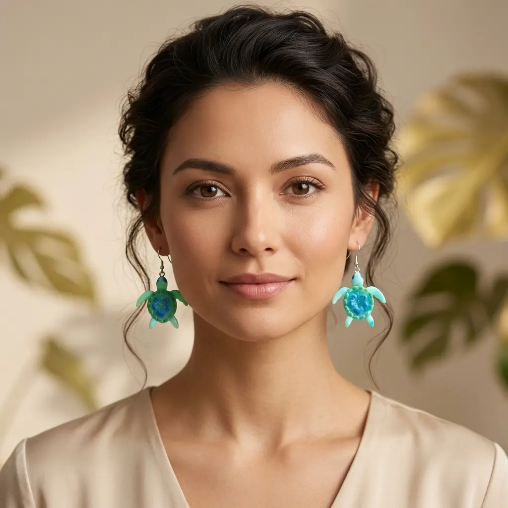 AI Generated Vue de face des boucles d'oreilles Verdoyantes portées