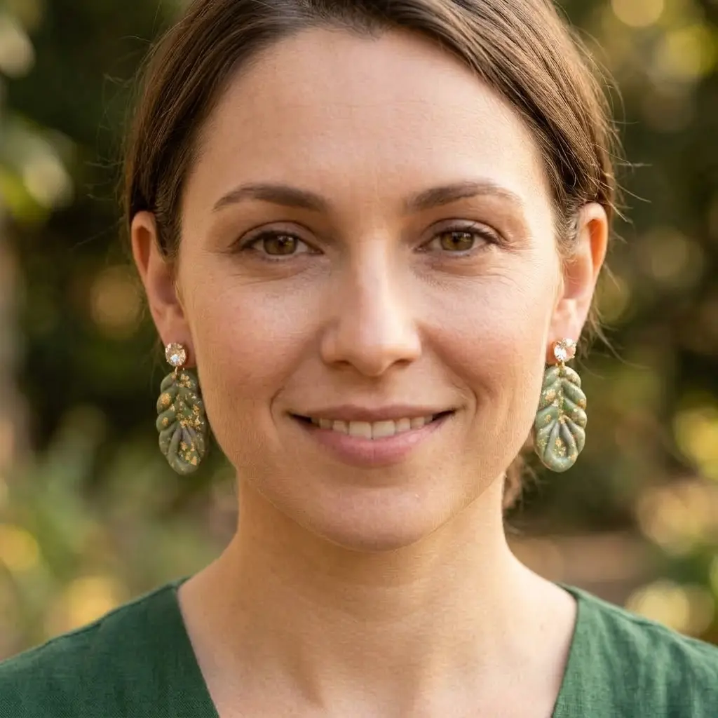AI Generated Vue de face des boucles d'oreilles Verdoyantes portées