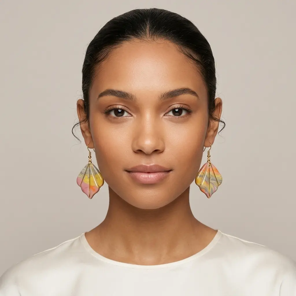 AI Generated Boucles d'oreilles Marbéla portées - Vue de face