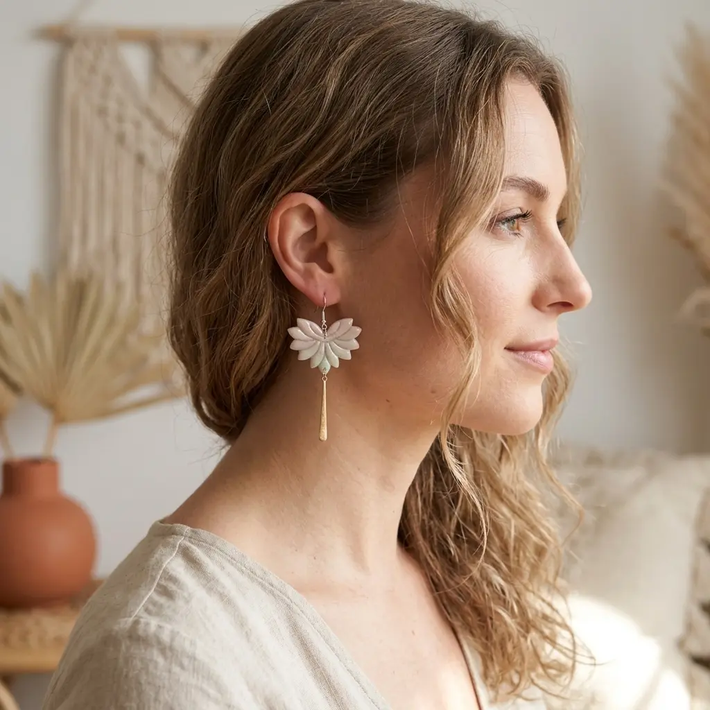 AI Generated Boucles d'oreilles Marbéla portées sur mannequin