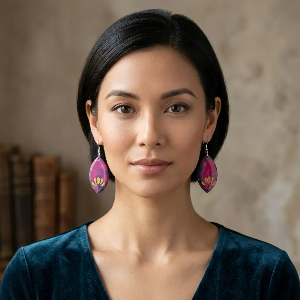 AI Generated Portrait de face - Boucles d'oreilles Eclat d'Aube portées