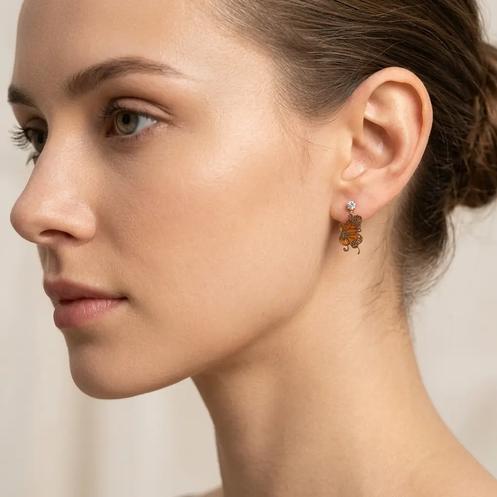 AI Generated Portrait avec boucles d'oreilles Papillon d'Ambre miniatures