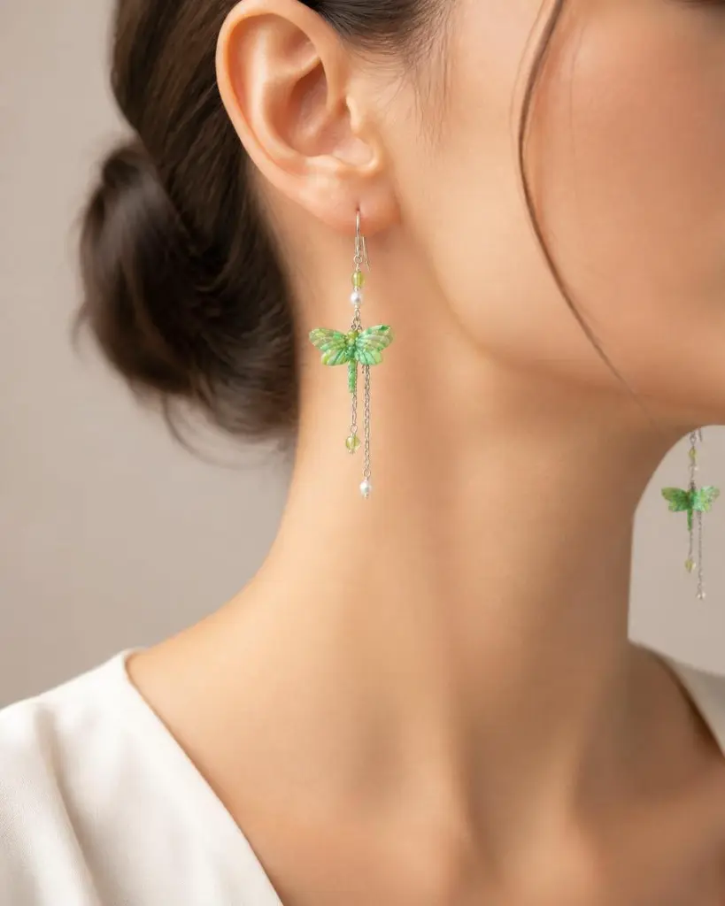 AI Generated Libellule de Jade – porté mannequin (rendu premium)