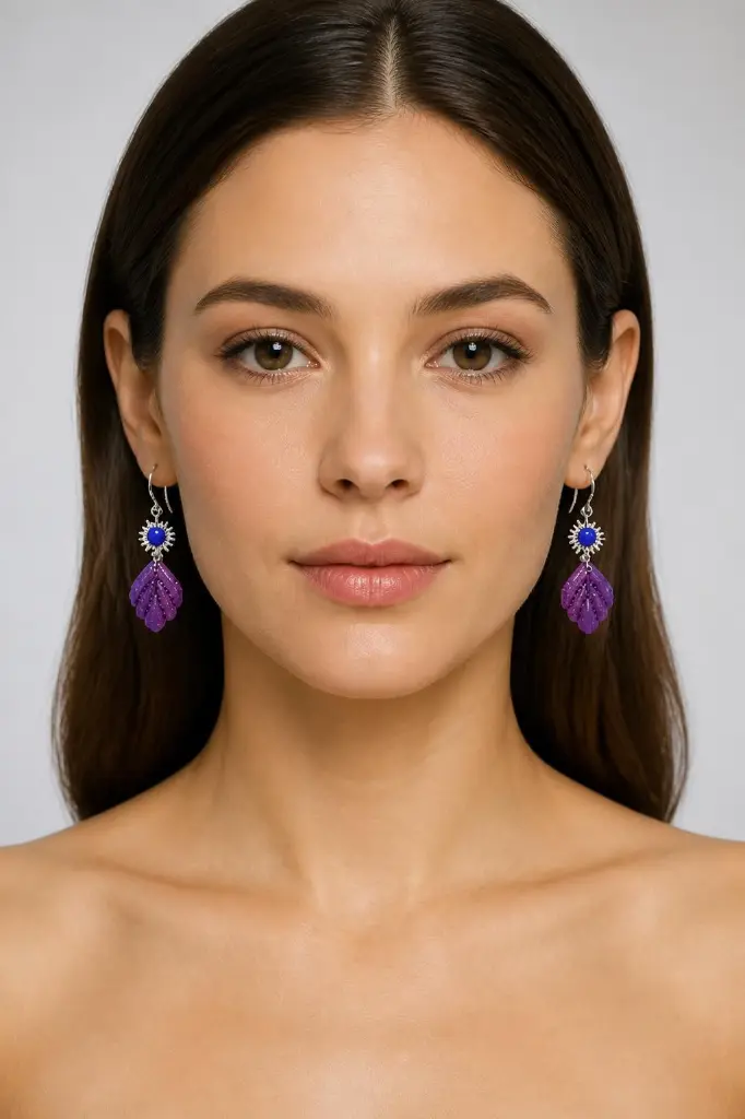 AI Generated Feuilles d’Améthyste — porté sur mannequin humain (vue de face)