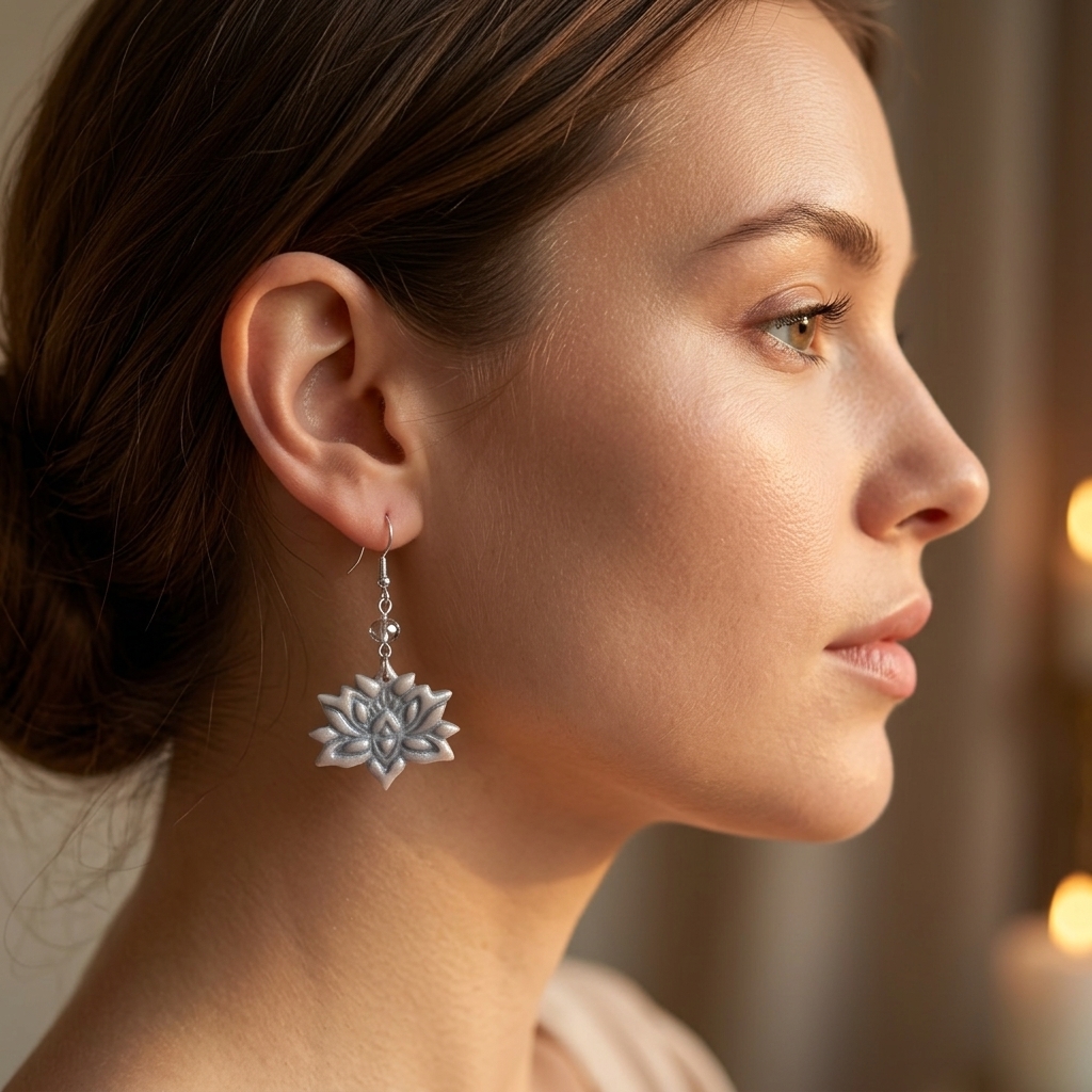 AI Generated Boucles d'oreilles Nébuleuse portées par un mannequin