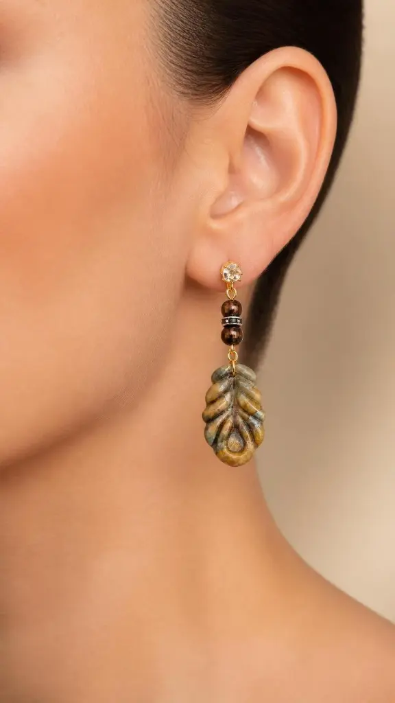 AI Generated Feuille d’Ombre – boucles d’oreilles sur mannequin humain