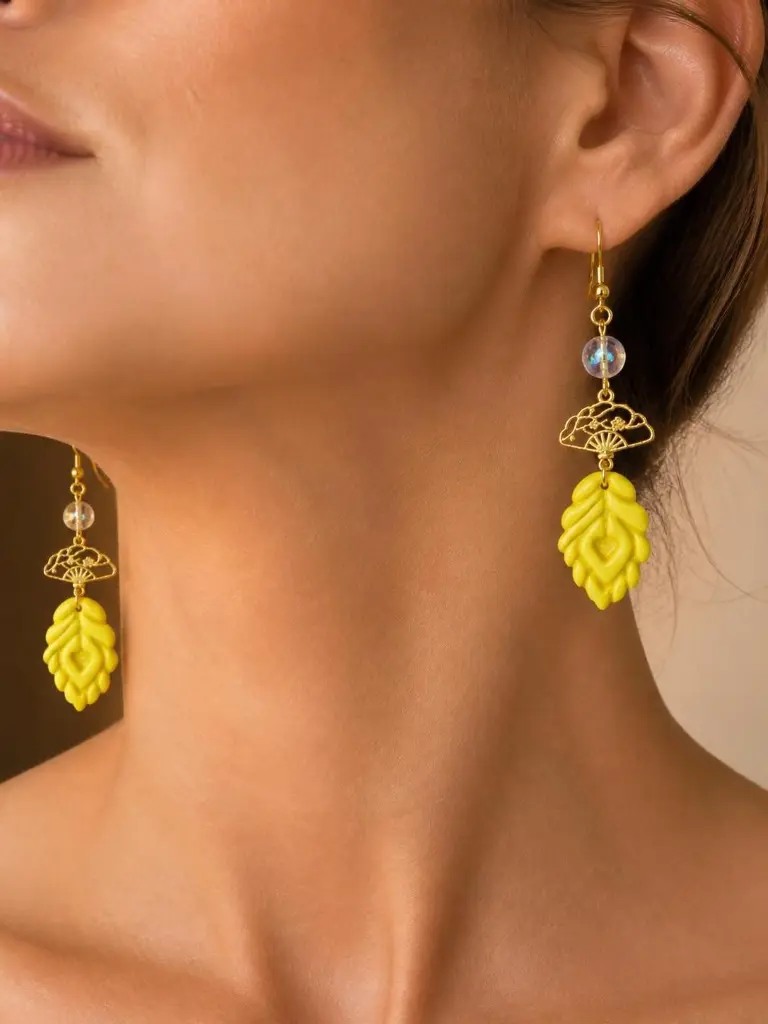 AI Generated Éclat de Citron – boucles d’oreilles portées par un mannequin humain