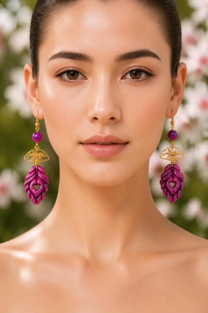AI Generated Raisin d’Améthyste – vue de face sur mannequin, fond floral