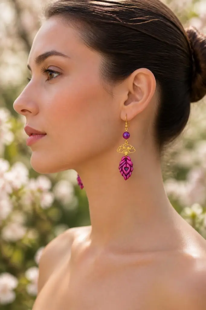 AI Generated Raisin d’Améthyste – vue de profil sur mannequin, fond floral