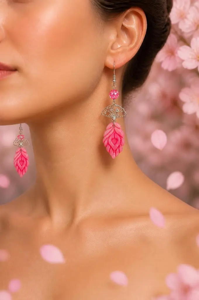 AI Generated Éventail Rosalia — porté sur mannequin, vue de face, fond floral
