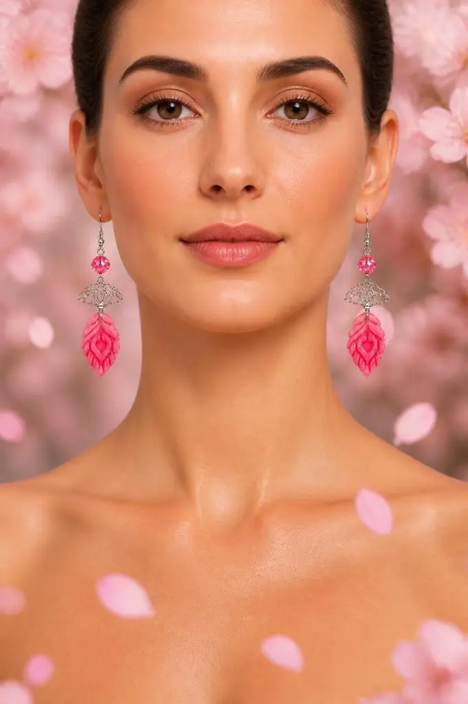 AI Generated Éventail Rosalia — mannequin vue très frontale, fond floral