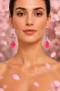 AI Generated Éventail Rosalia — mannequin vue très frontale, fond floral