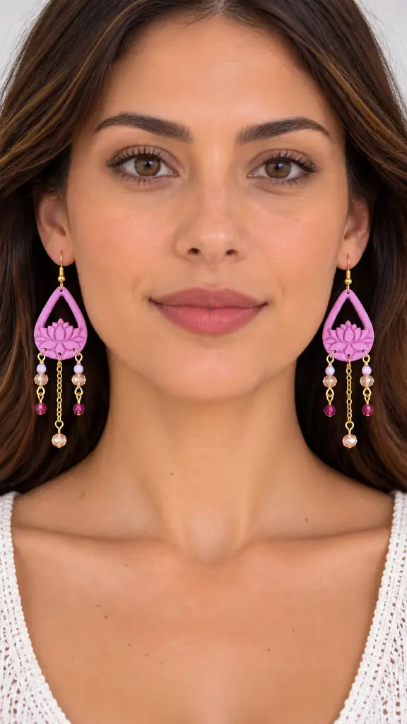 Portrait aux boucles roses et attaches dorées.webp