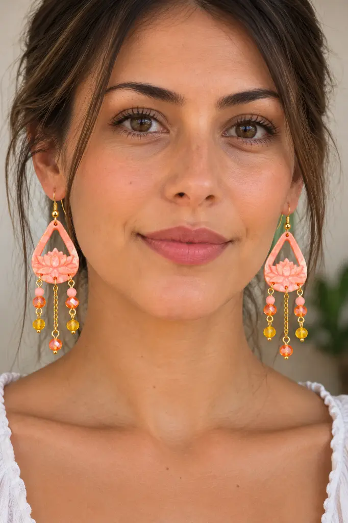 Portrait de femme aux boucles lotus colorées.webp