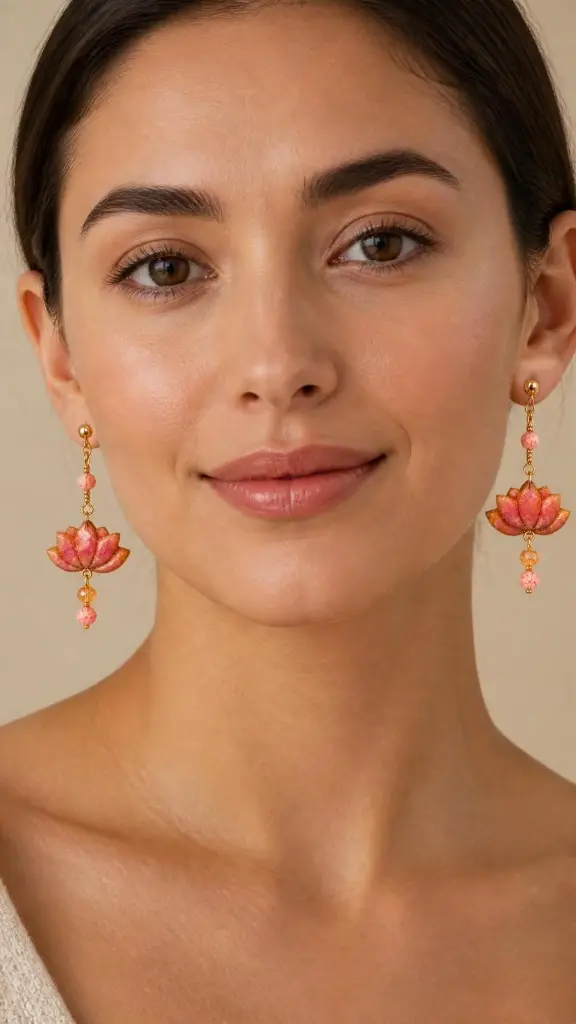 AI Generated Lotus Marbré – boucles d’oreilles portées sur modèle humain
