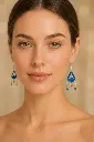 AI Generated Boucle d’oreille bleue – photo portée vue de face