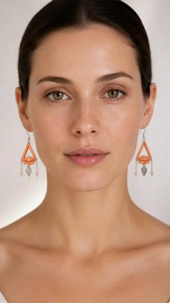 AI Generated Boucles d’oreilles Lotus Corail – portées sur modèle humain