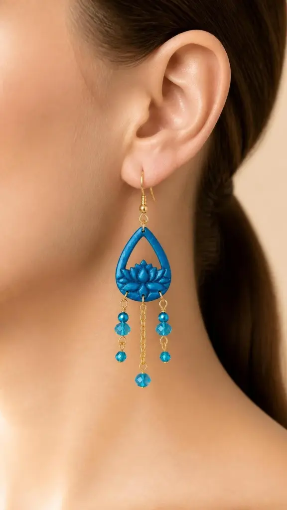 AI Generated Lotus des Lagons - boucles d’oreilles sur mannequin humain