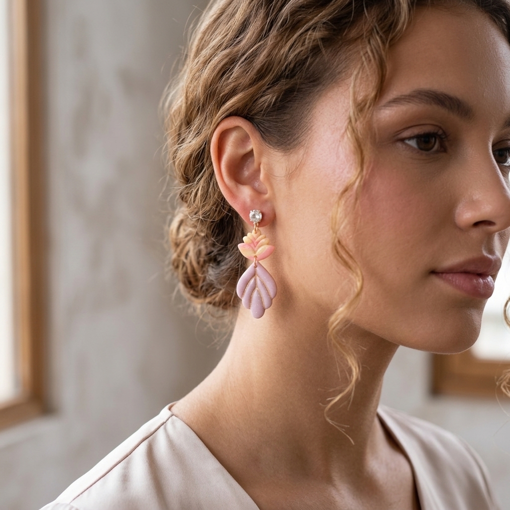 AI Generated Mise en situation boucles d'oreilles Rosaline sur mannequin