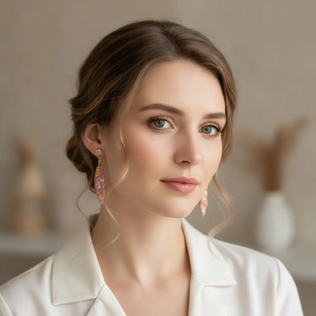 AI Generated Mise en situation boucles d'oreilles roses et or à motifs