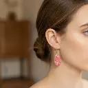 AI Generated Mise en situation des boucles d'oreilles Feuilles Rouges et Blanches